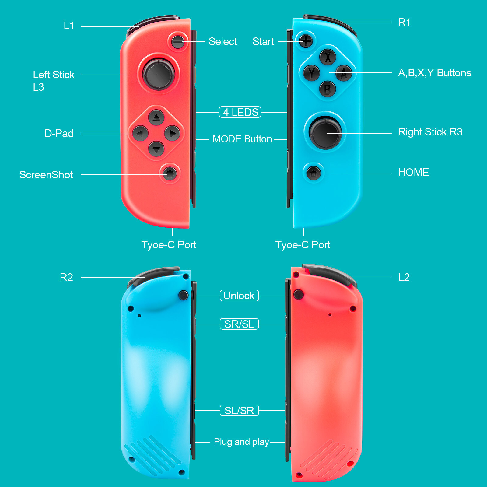 Wireless Controller for Nintendo Switch Gamepad Adapter Power Supply