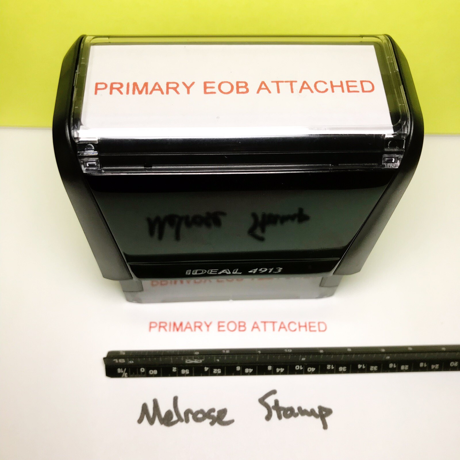 Primary EOB Attached Rubber Stamp Red Ink Self Inking Ideal 4913