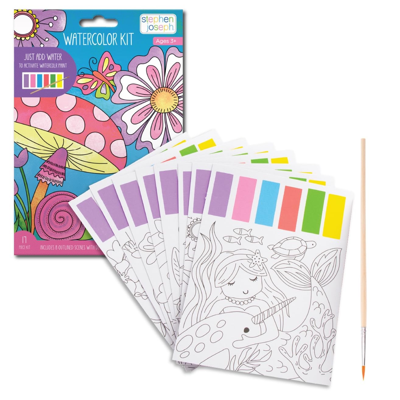Stephen Joseph Watercolor Kit for Kids, 17-Piece, Ages 3+, Fairytale Friends