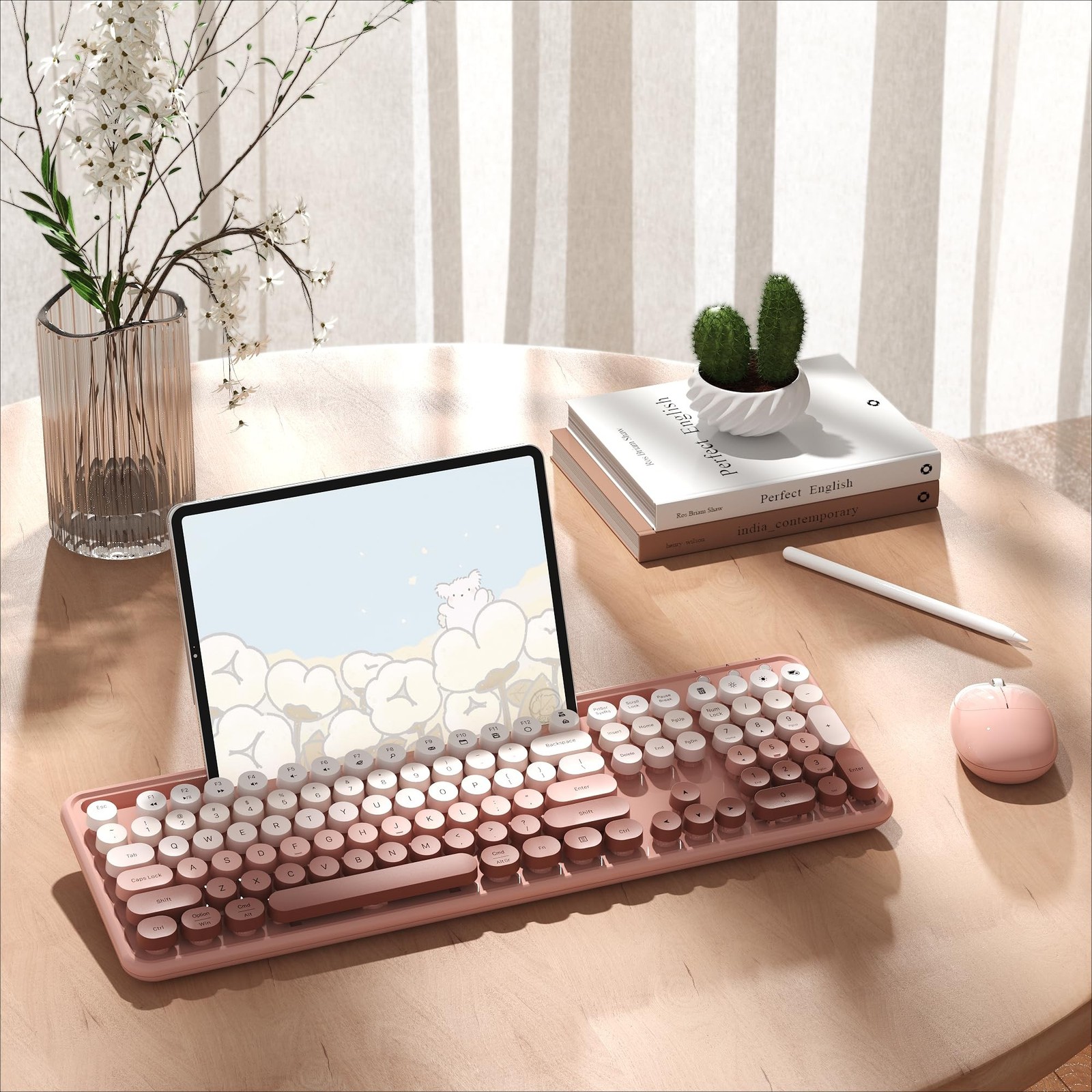 MPTOG Colorful Wireless Computer Keyboard and Mouse Combo with Phone Holder, ...