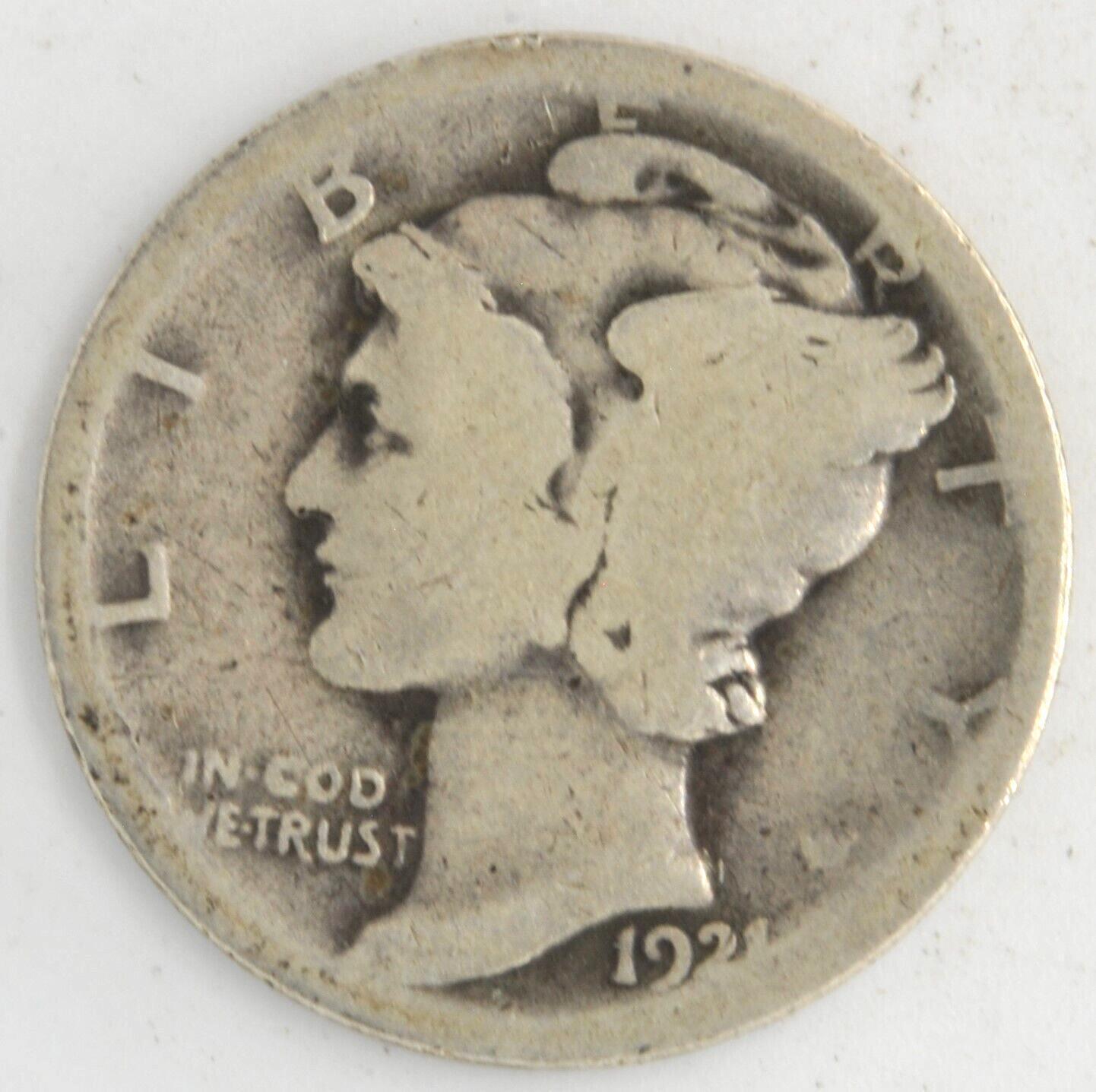 United States 1921 Mercury Dime 10 Cents 90% Silver Philadelphia Mint Coin