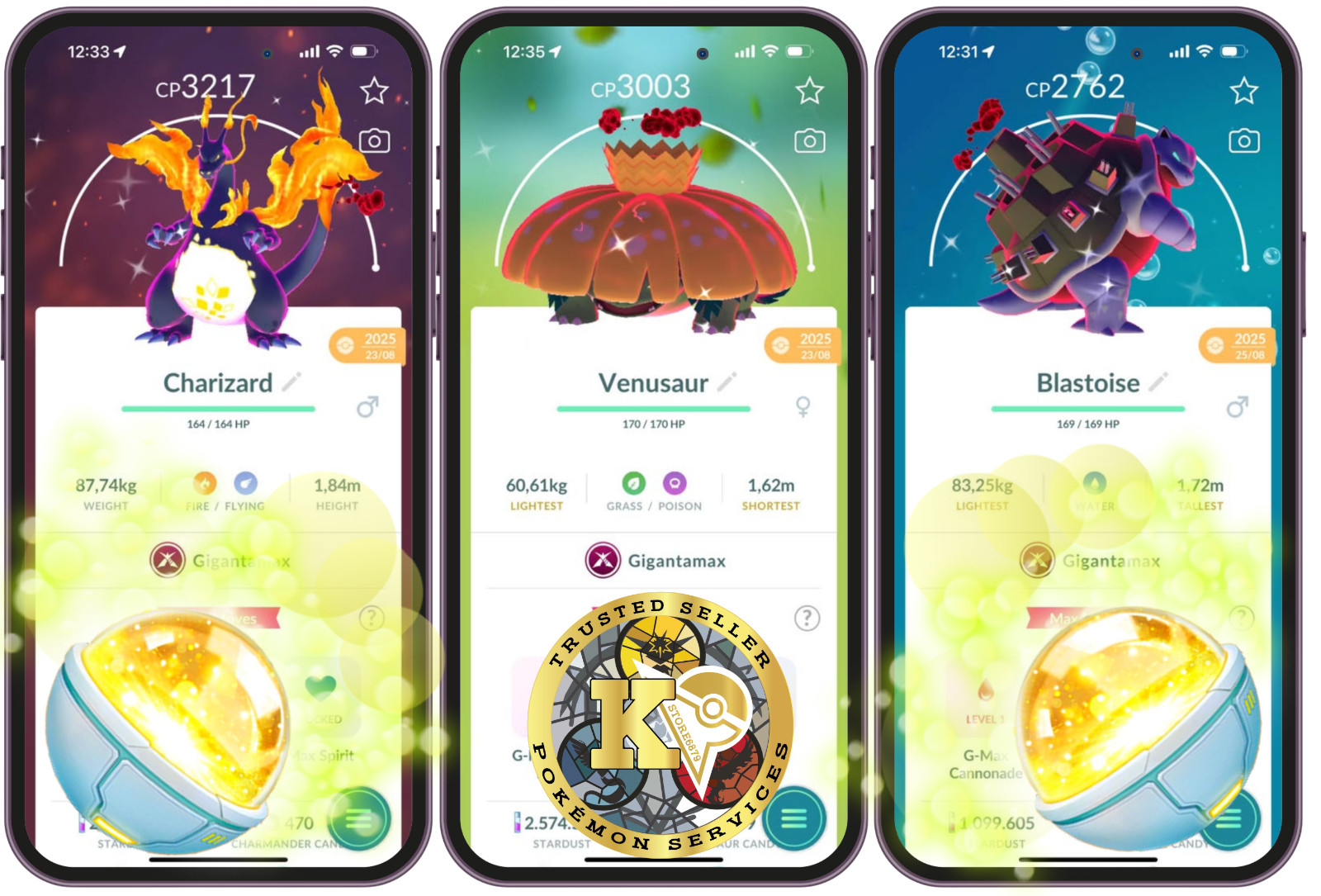 P.T.CentraI—TRADE—Shiny Gigantamax Charizard—Venusaur—Blastoise—Level 50—Digital