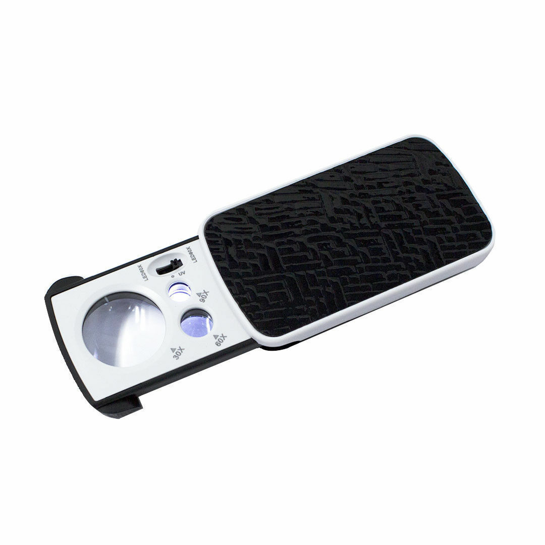 30x 60x 90x Coin Jewelry Jewelers Watch Loupe Magnifier Microscope LED UV Light