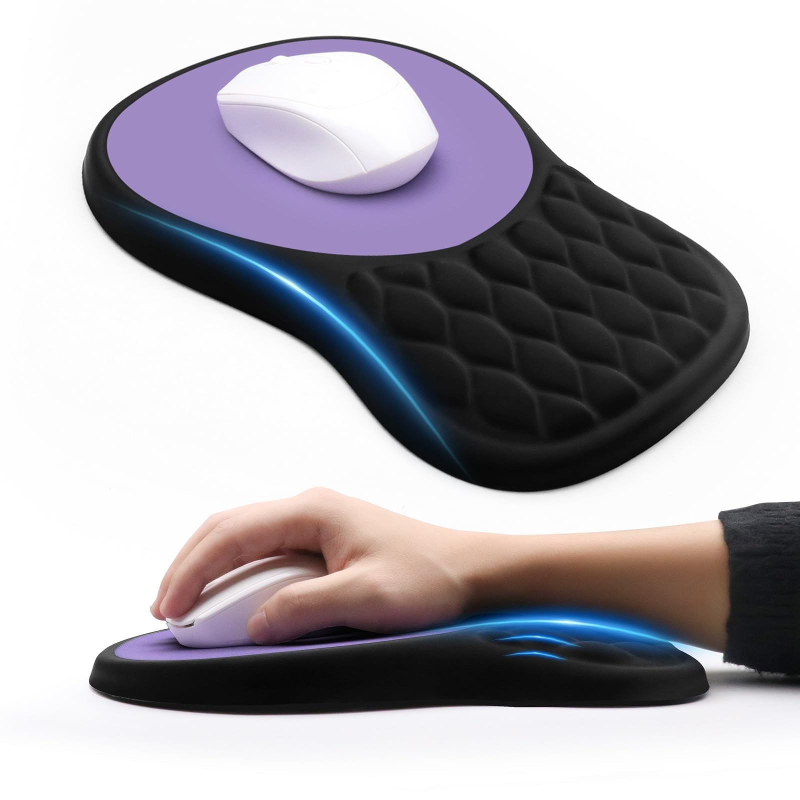 Ergonomic Mouse Pad with Wrist Rest Sloped Massage Design (Black + Purple) | ...