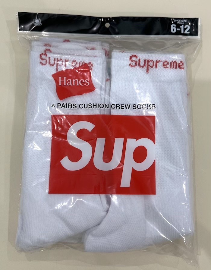 Supreme Hanes Crew Socks - White Socks 4 Pack Size 6-12 Authentic FREE SHIPPING