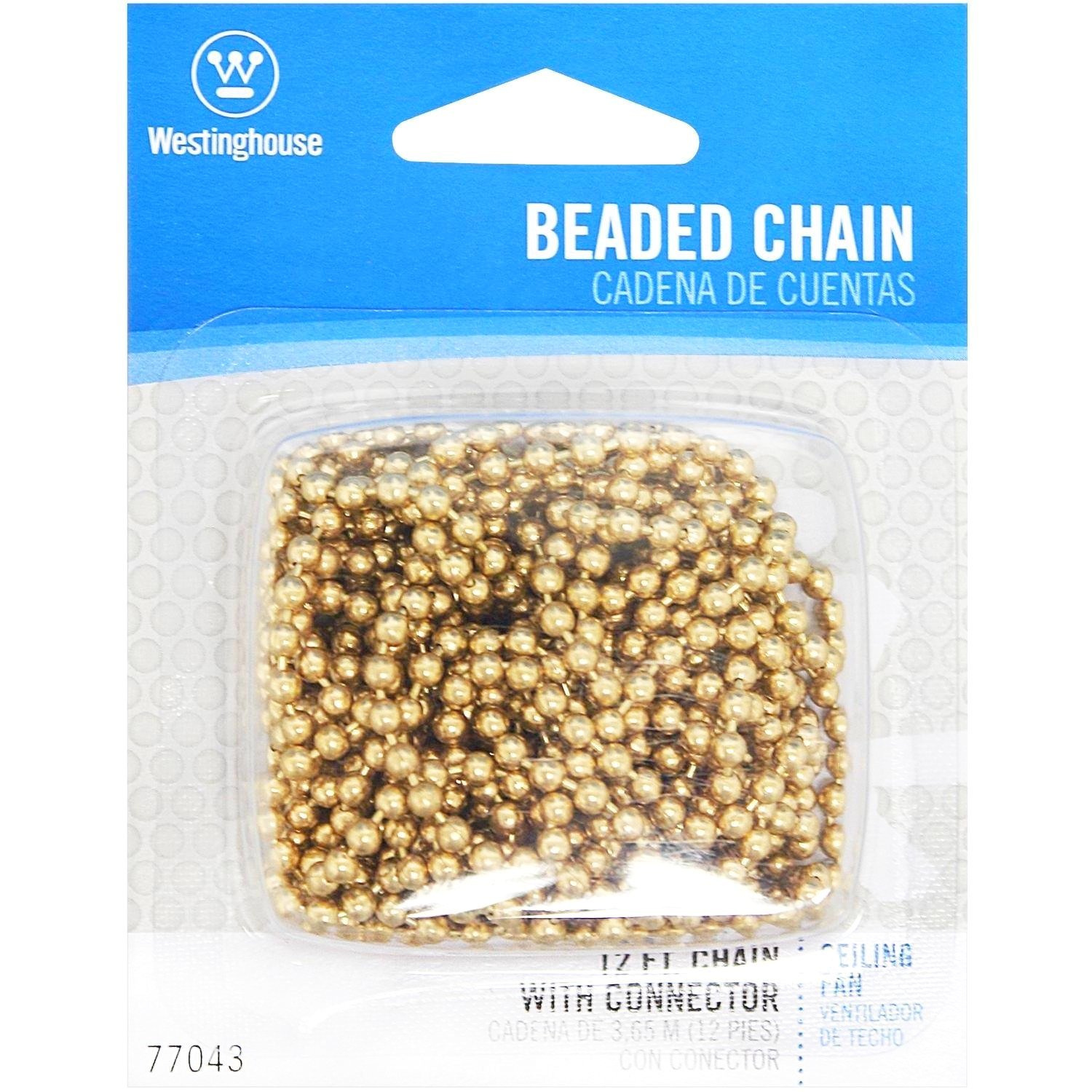 12 foot = 144" Polished Brass #6 beaded PULL CHAIN Extension WESTINGHOUSE 77043