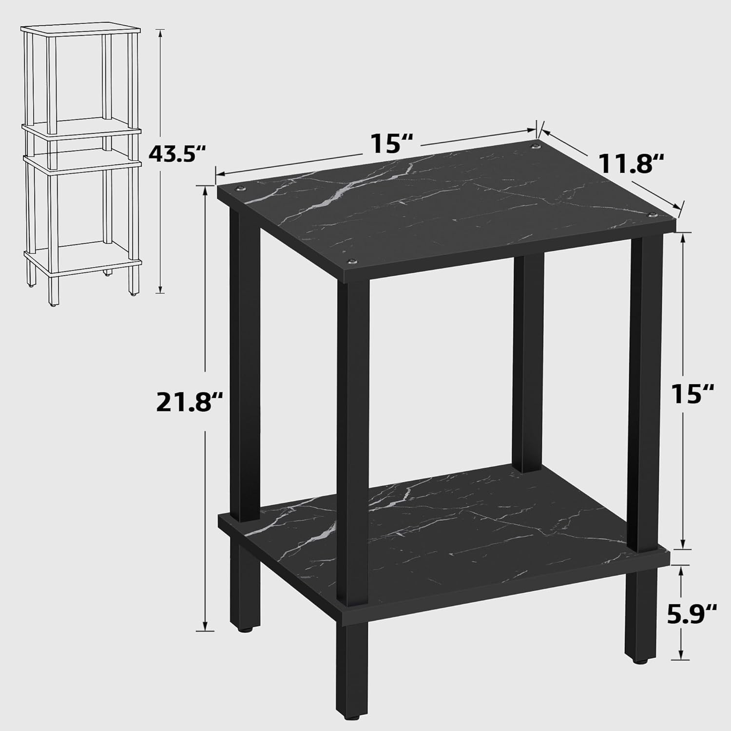 End Table Side Table Nightstand 2-Tier Storage Shelf Sofa Side Table Small Space