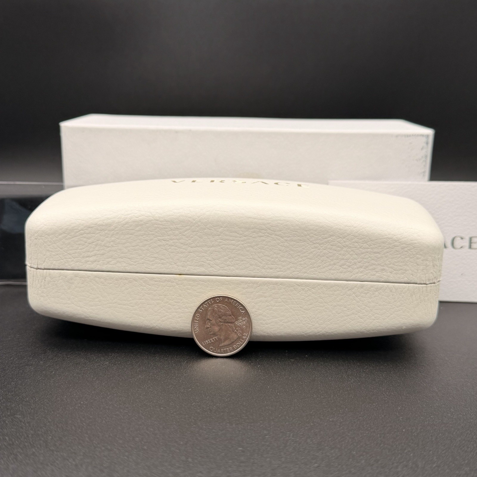 Versace White Leather Sunglasses Case Complete Set Box Cloth Card AUTHENTIC