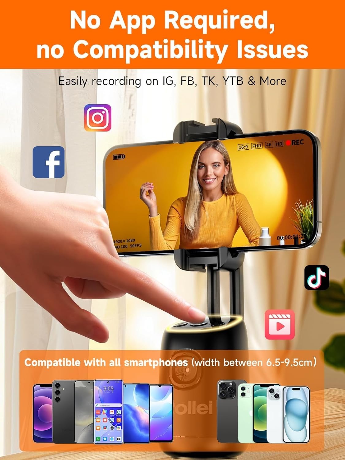 Auto Face Tracking Tripod Phone Gimbal Stabilizer for iPhone/Android