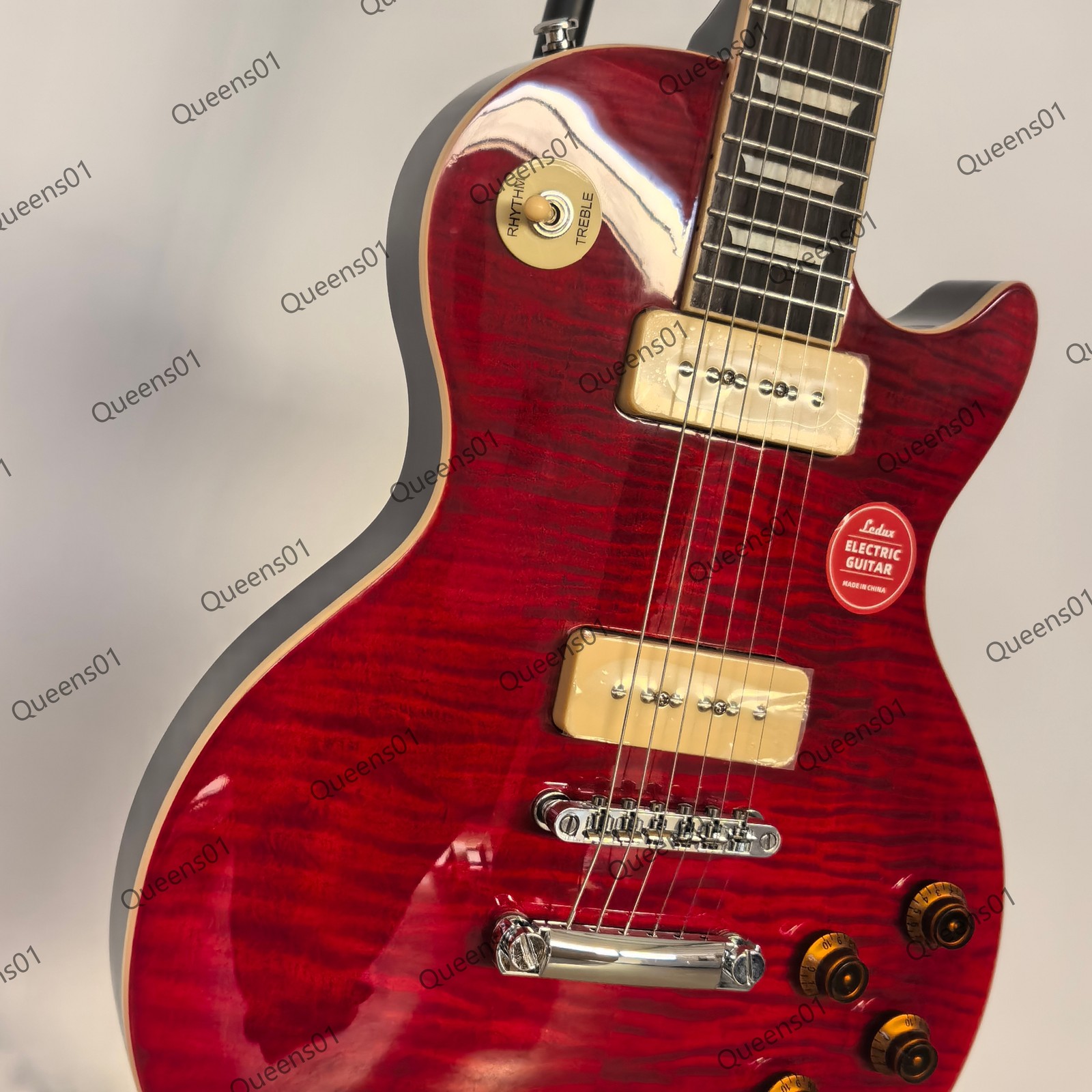 Electric Guitar Flame Maple Top Veneer Bone Nut 2 P90 Pickups Solid Body Red
