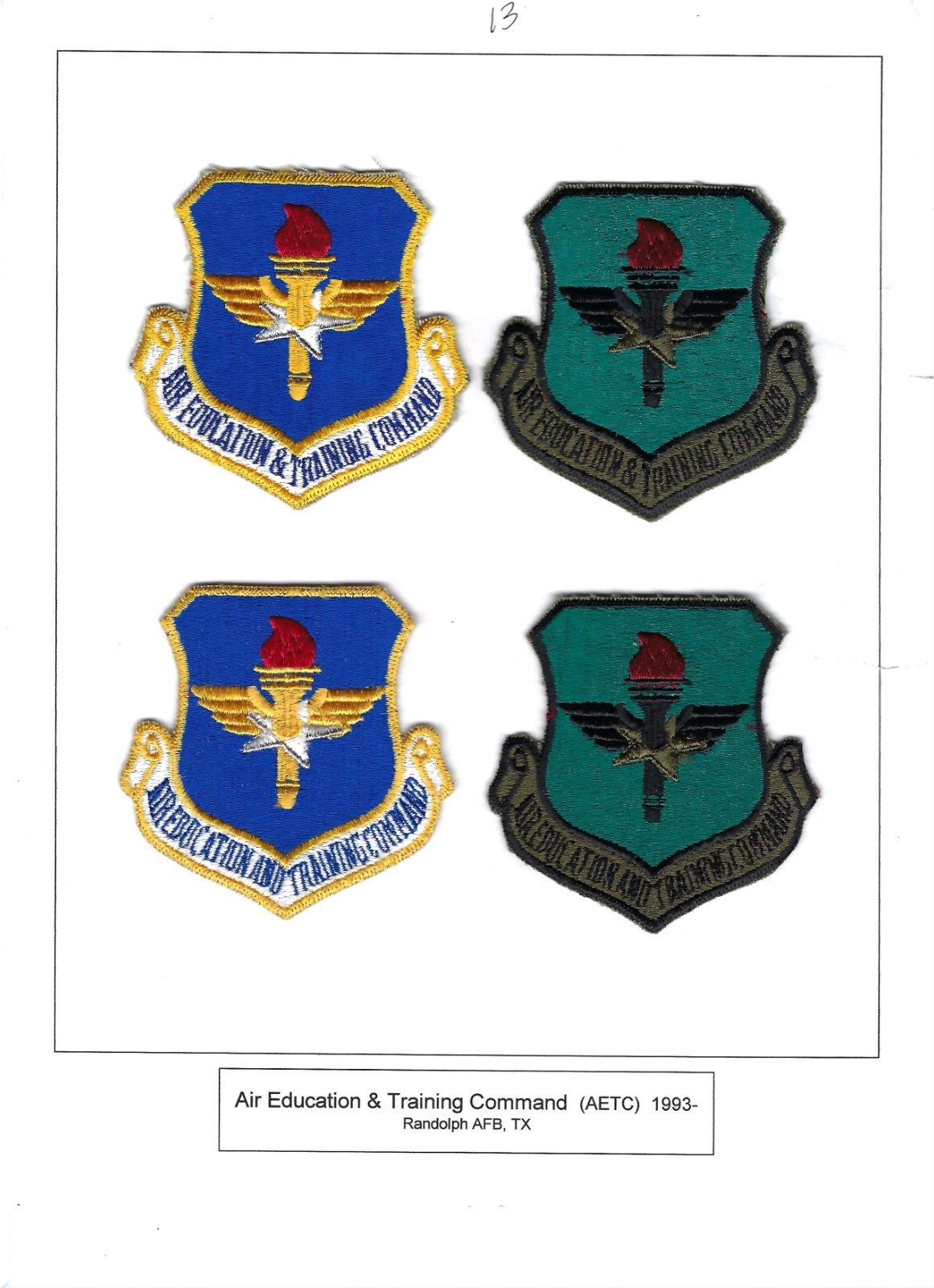 PATCH USAF AIR EDUCATION & TRAINING COMMAND AETC SET OF 4 RANDOLPH AFB    P1