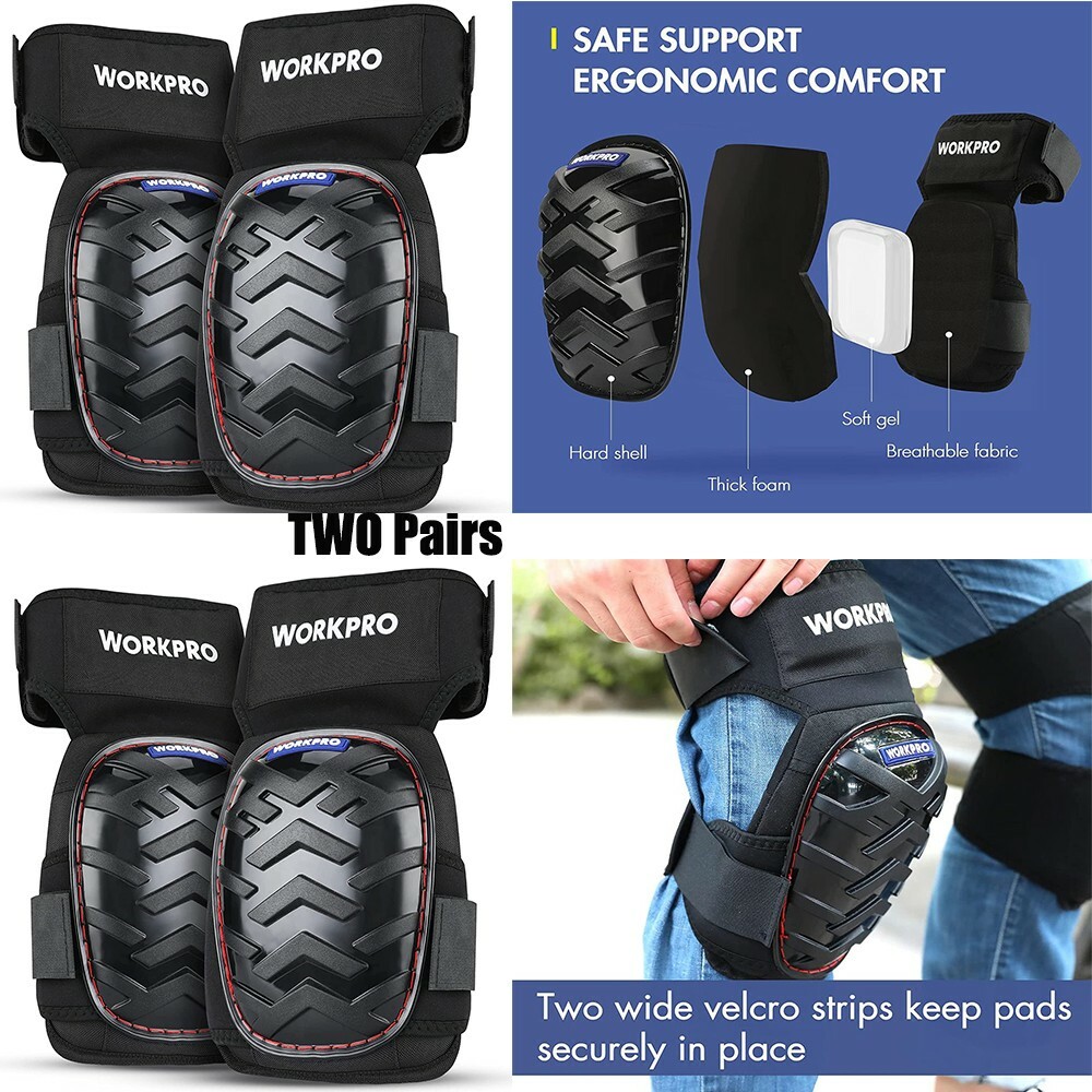 WORKPRO Two Pairs Gel Knee Pads for Work w/ Thick Foam Cushion Anti-slip PVC