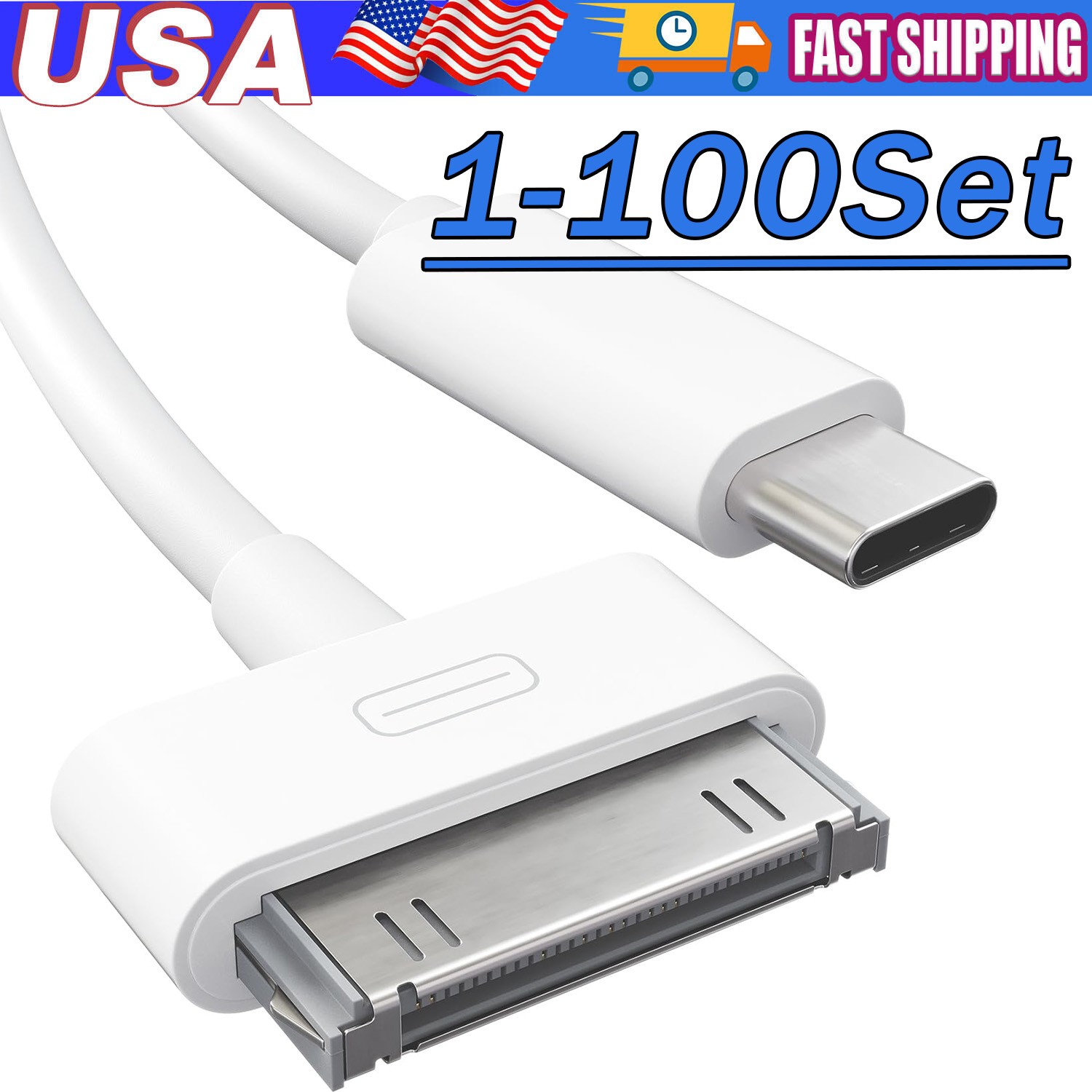 30-Pin To USB C Adapter Charging Data Sync Cable for IPhone 4 4S 3GS IPad 3 Lot