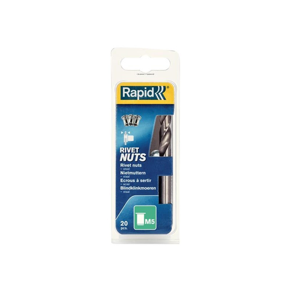 Rapid Steel Rivet Nuts M5 (Pack 20 + Free Drill Bit) RPD5000672