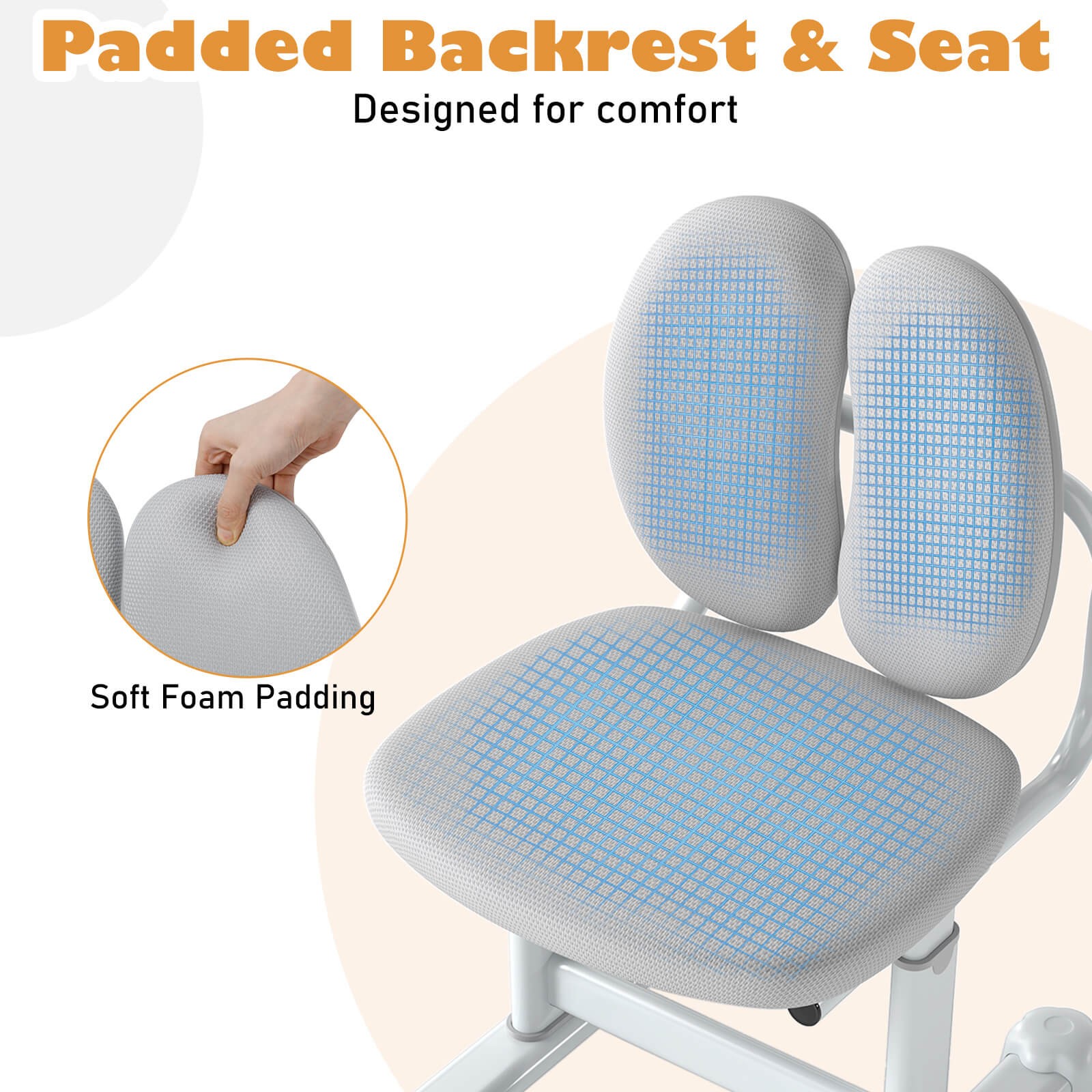 Kids Desk Chair w/Double Back Support Adjustable Height Upholstered Computer