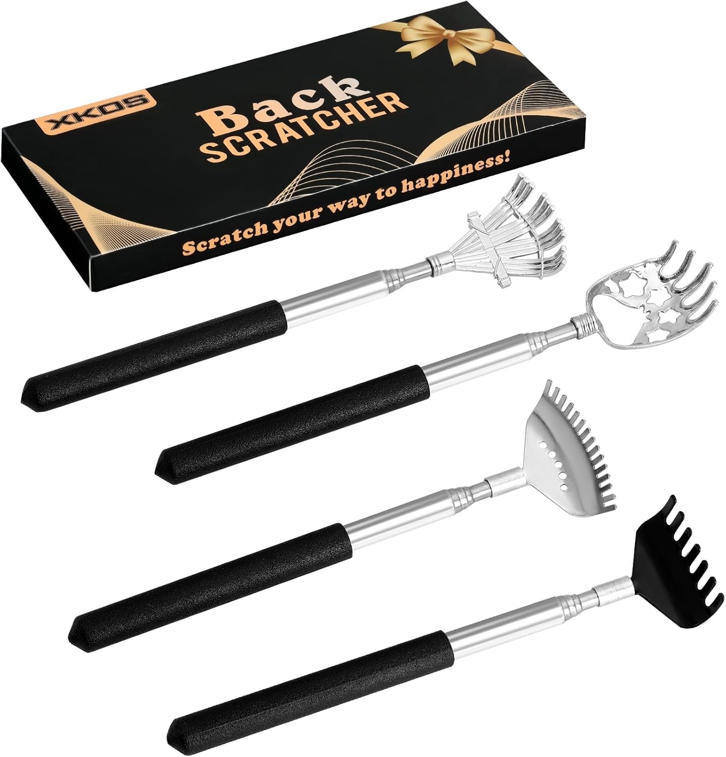 4 Pack Different Back Scratcher Portable Telescoping Rubber Handles  Extendable