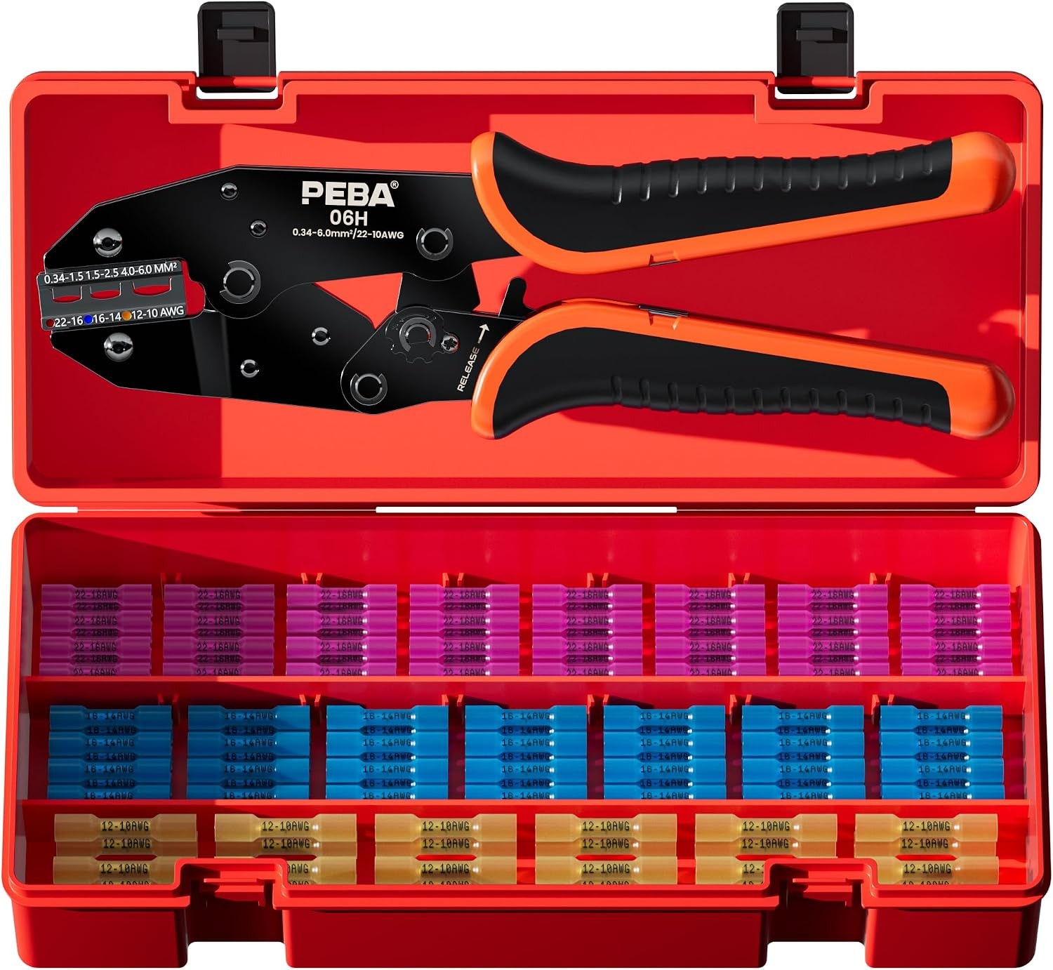 Wire Crimping Tool Kit, Ratcheting Crimper for 22-10 AWG, 110PCS Waterproof Heat