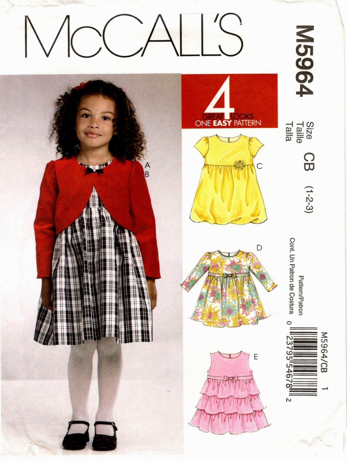 McCall's M5964 Toddler Girls Shrug & Dress Sewing Pattern Uncut Size 1 2 3