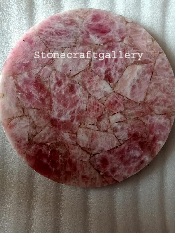 18" Rose Quartz Table Top semi precious stones pietradura home decor