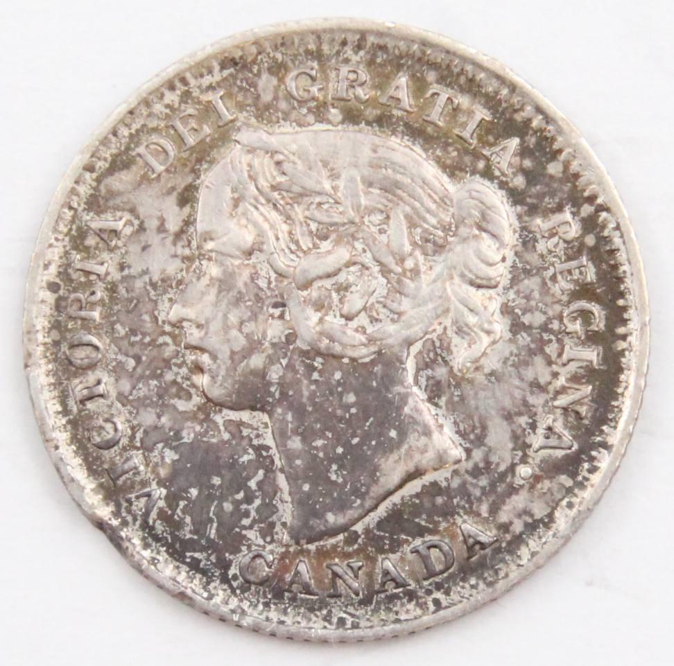 1897 Canada 5 cents silver Narrow-8 EF+ rim nick