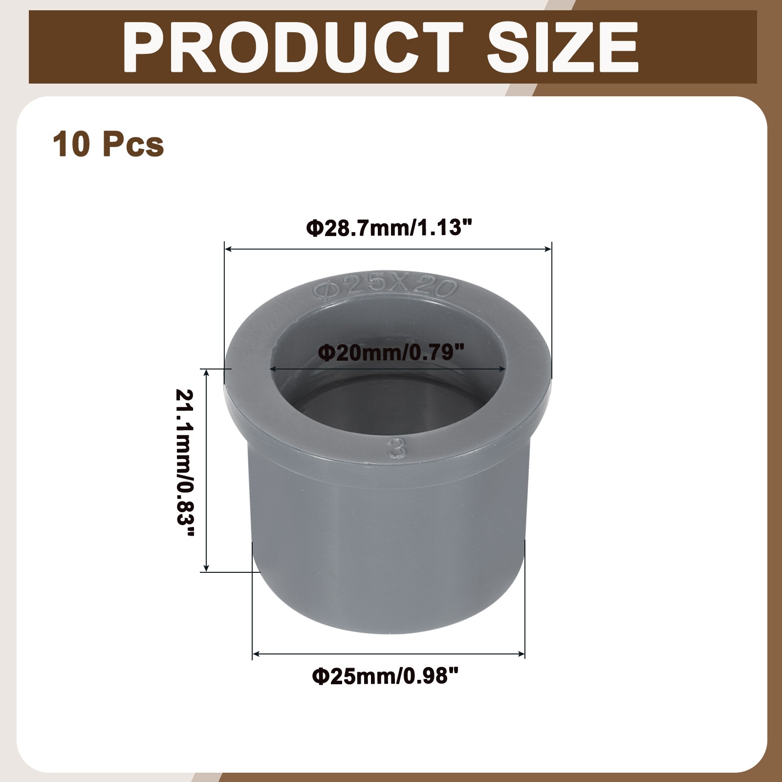 10Pcs DWV Reducer Bushing 3/4" x 1/2" Socket x Socket Connector Grey