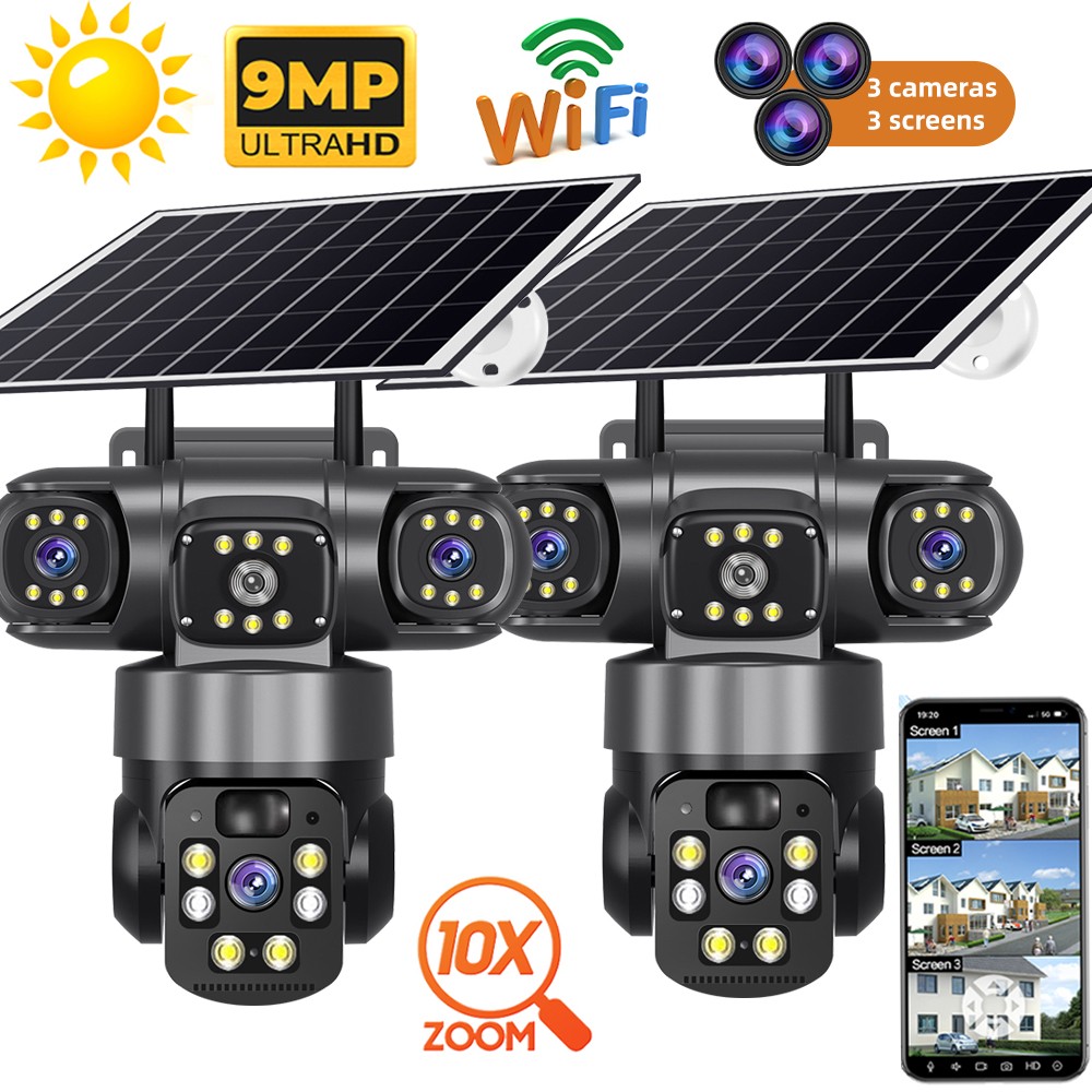 2PCS 4K Solar Wireless WiFi Security Camera Outdoor Pan Tilt Battery Powered lot