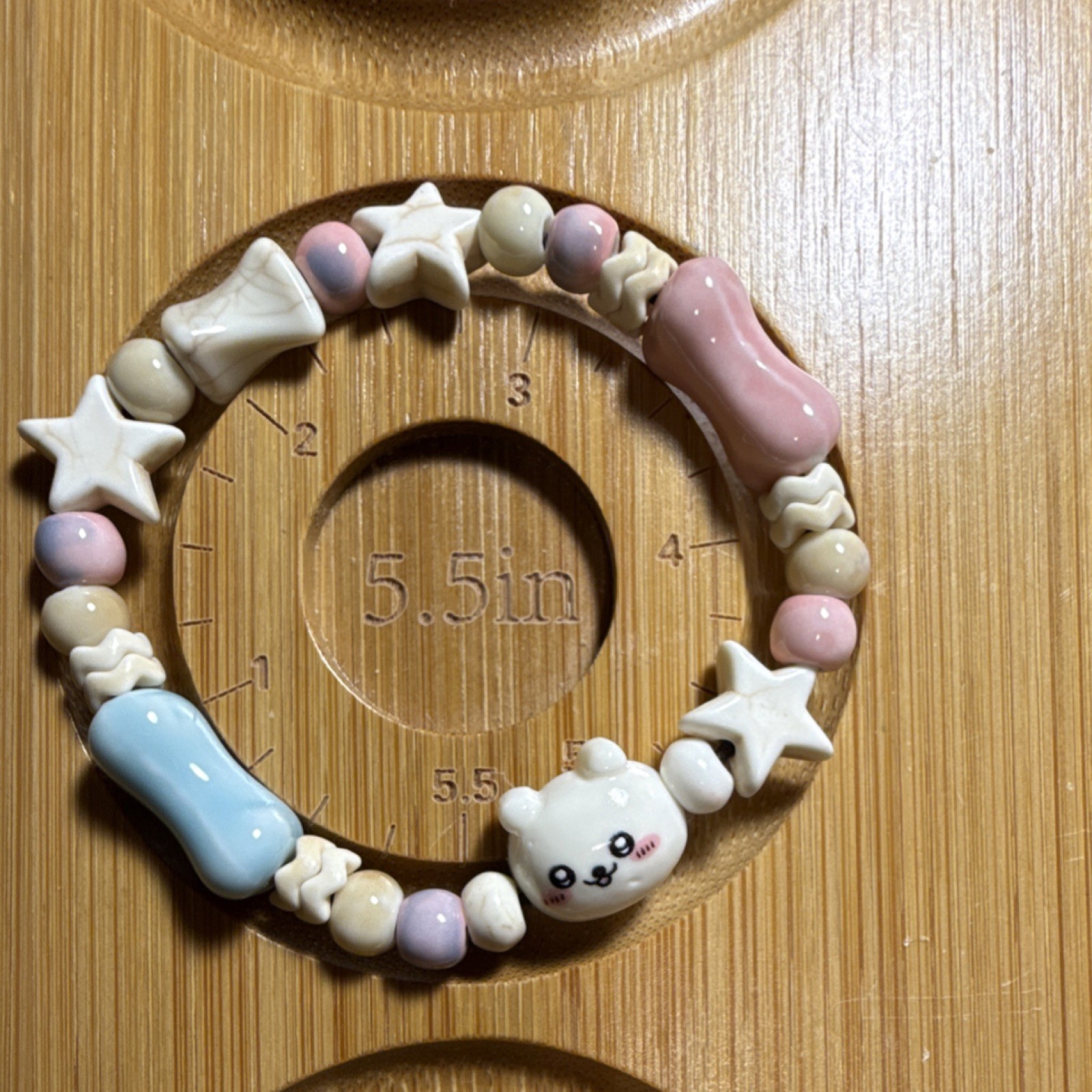 Adjustable Ceramic Beaded Animal Charm Bracelet Multicolor Pink Blue 5.5in