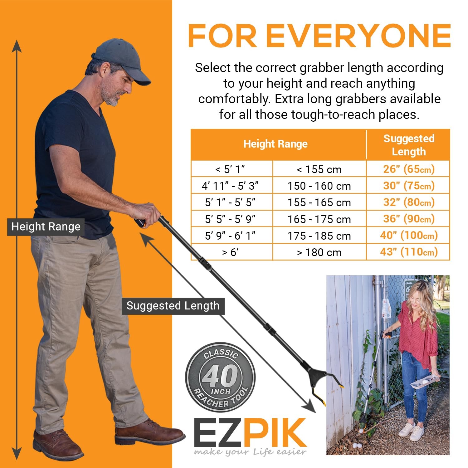 40" Folding Grabber Tool for Elderly, Disabled & Seniors with Rotating Grippers