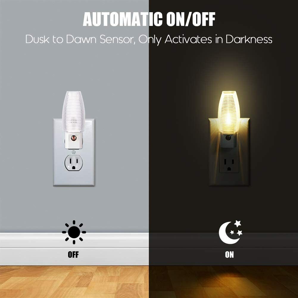 2Pcs Sensor Wall Plug in Night Lights Warm White Nite Light Dusk to Dawn Sensor