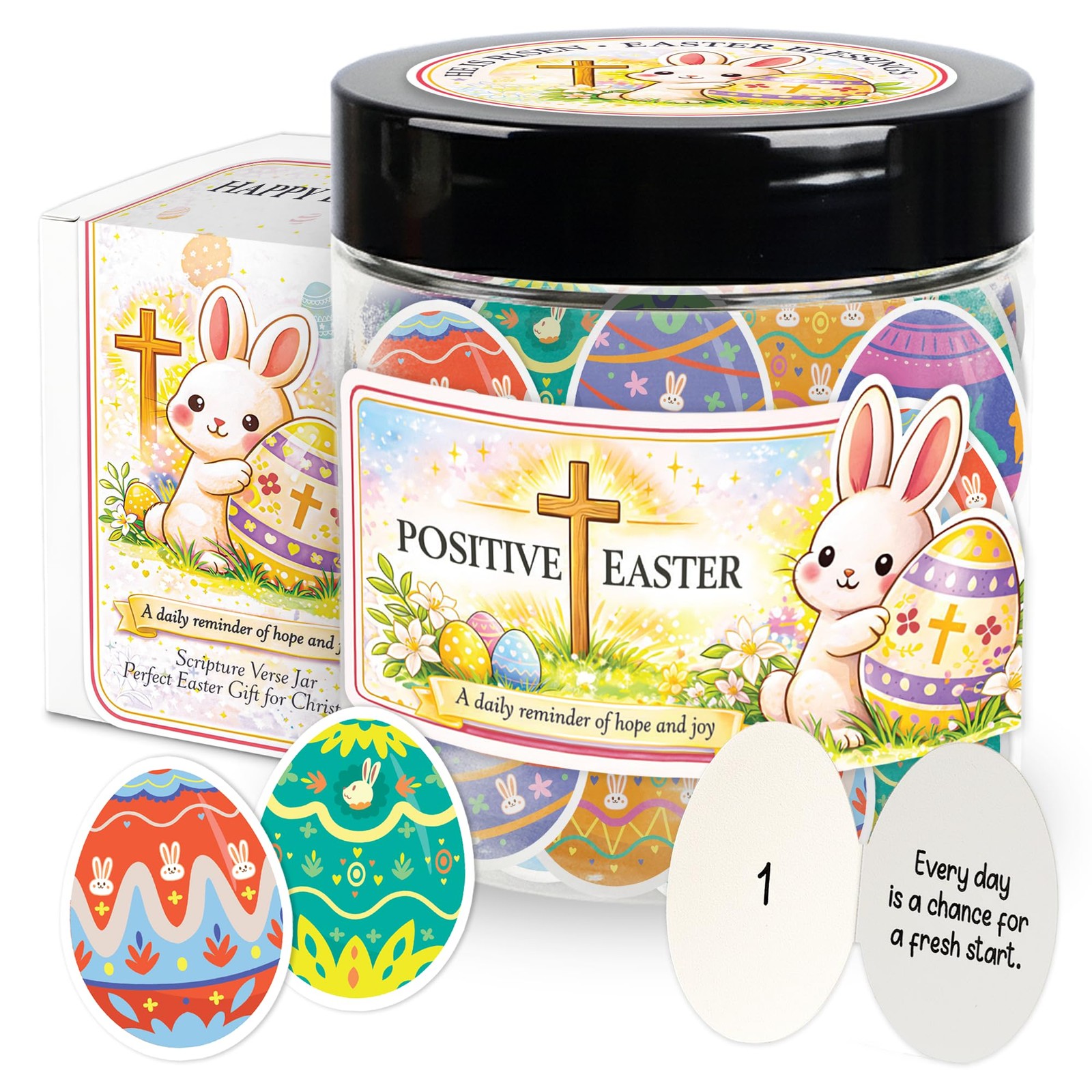 Bible Verse Jar for Kids – 2.95 inches x 3.34 inches, Postive Easter