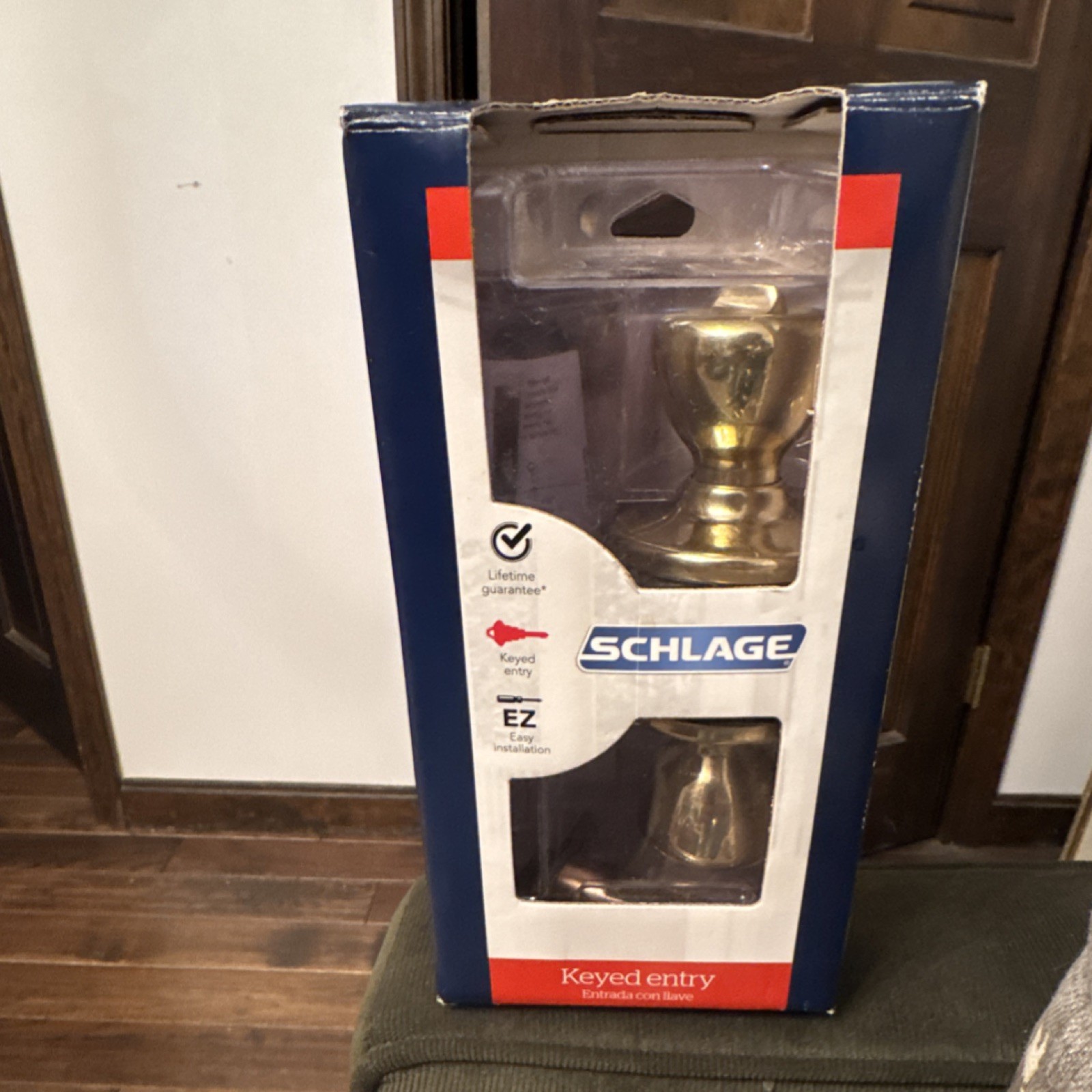 Schlage Bell Keyed Entry Door Knob Bright Brass New In Box F51 V BEL 505 605