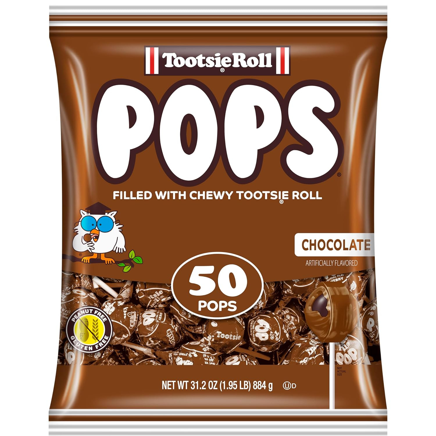 Tootsie Pops Single Flavor Bag - Chocolate Flavored Lollipops with Chocolatey Ce