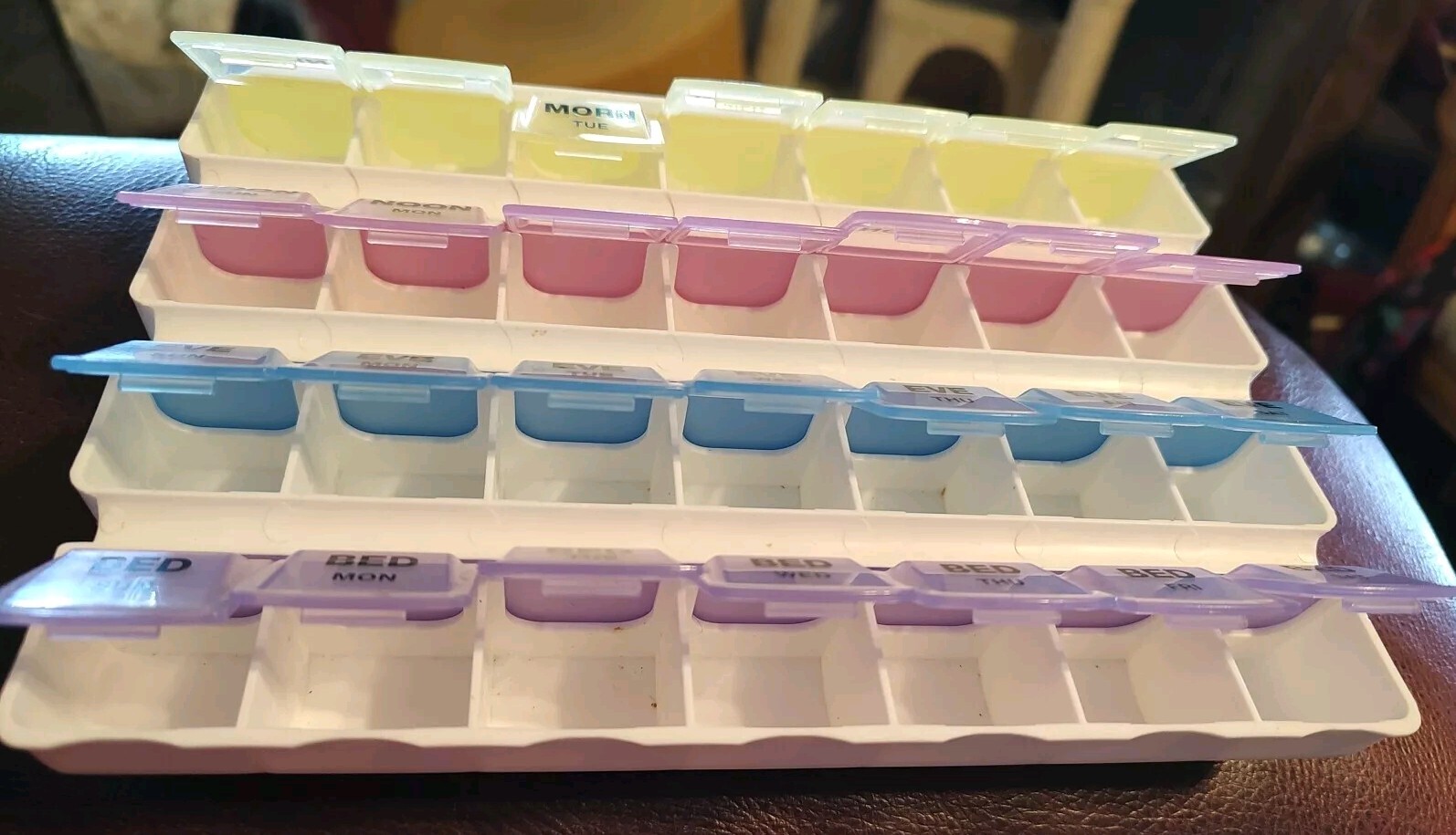 7-Day Plastic Pill Organizer, Color Coded Lids, Organize Medicines for 4 X Day