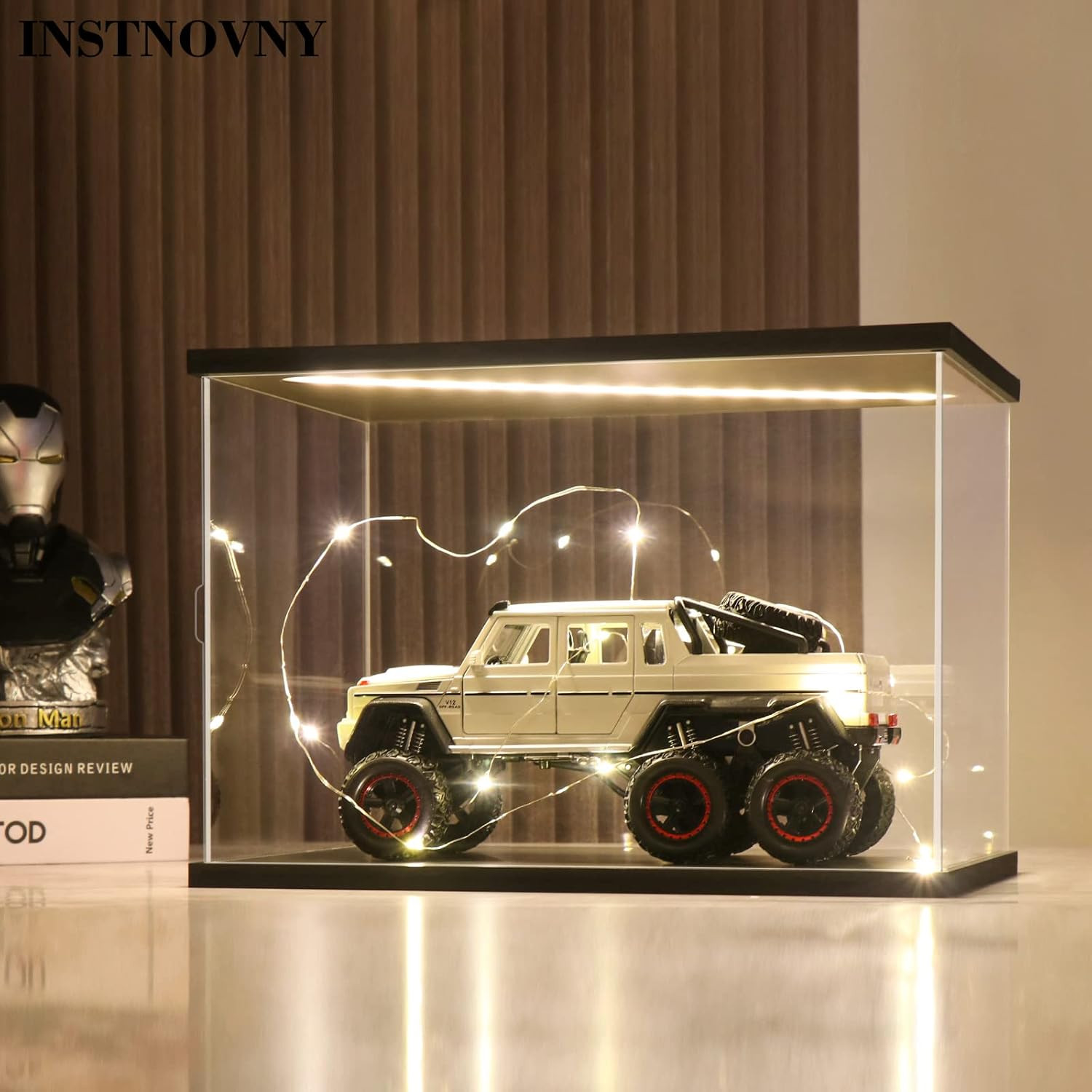 Car Display Case Acrylic LED Light 1/12 Clear Rack Model 1/18 Diecast Door Box