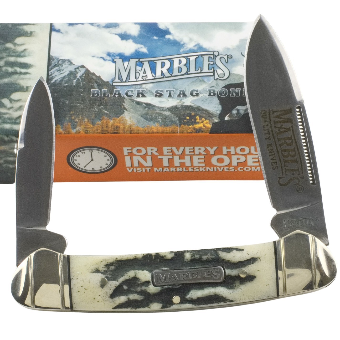 Marbles Black Stag Bone Handles Canoe Pocket Knife MR478 2 Folding Blades