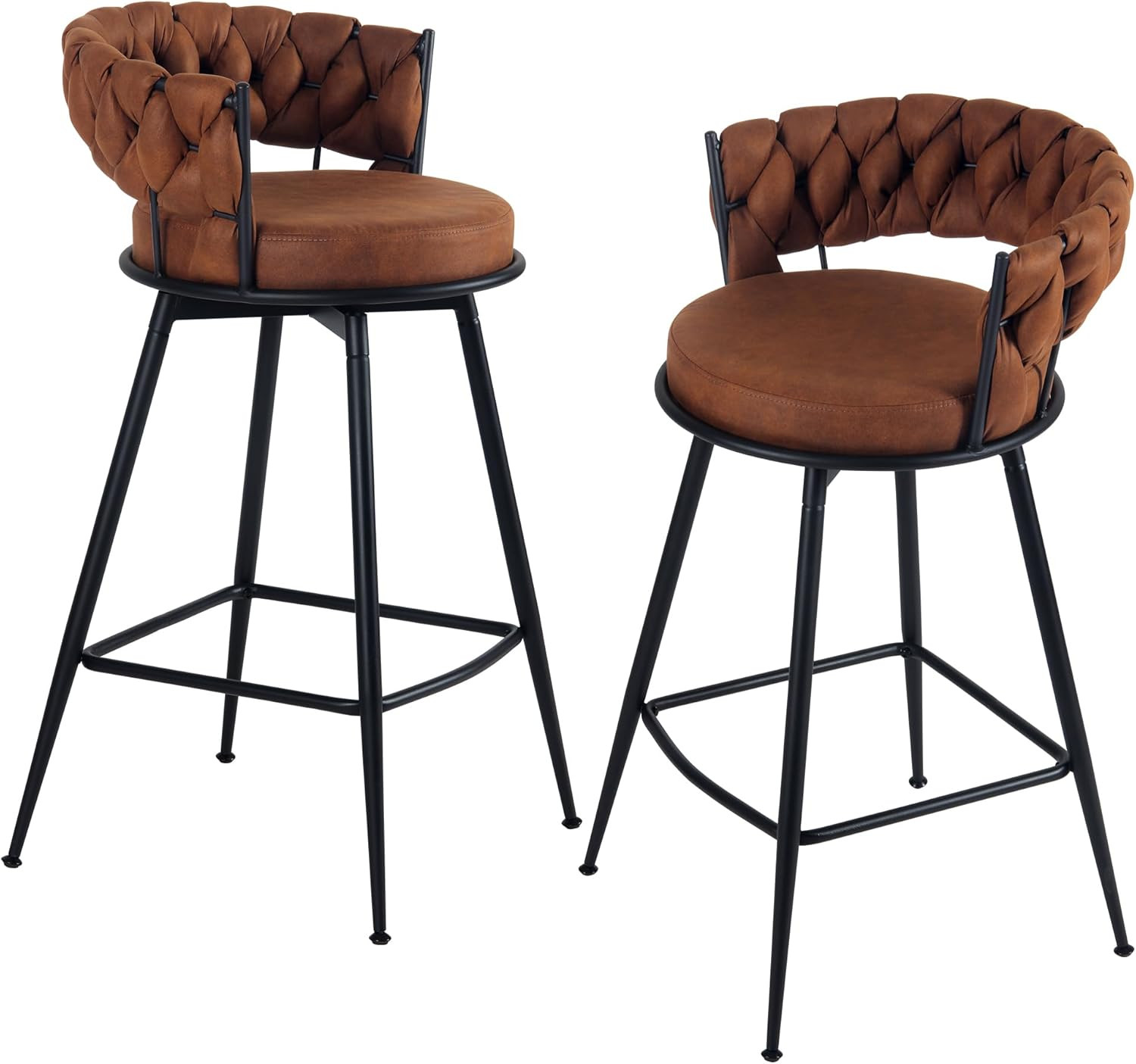28.7" Swivel Bar Stools Set of 2 with Woven Back - Light Brown