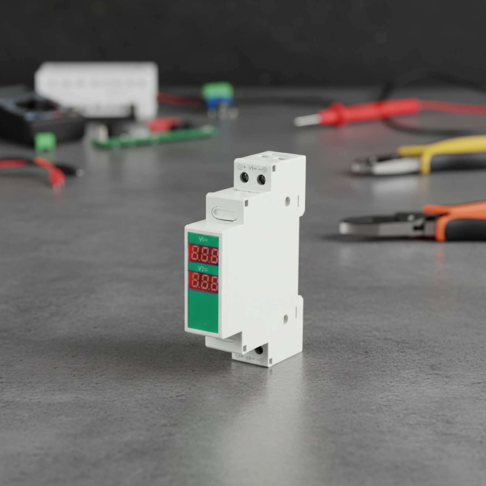 Compact For Din Rail Mountable Voltage Meter with LED Display for DC Use