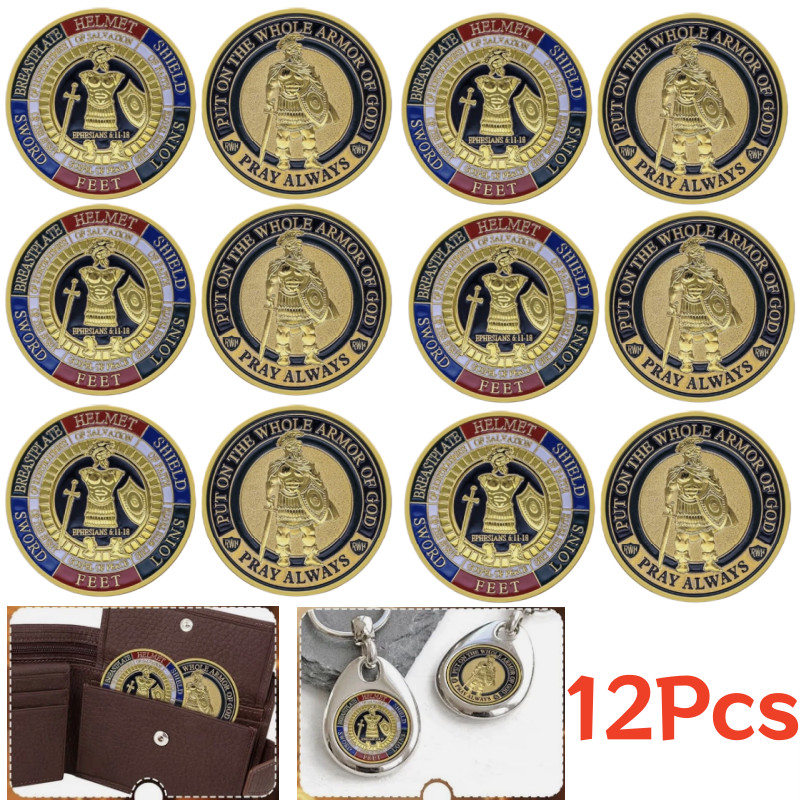 12Pcs Put On the Whole Armor Of God Commemorative Collection Challenge Coin Gift