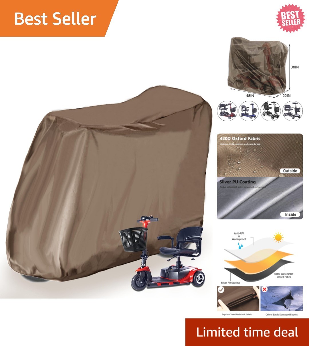 Universal Waterproof Scooter Dust Cover - 48" x 22" x 38" - Outdoor Protection
