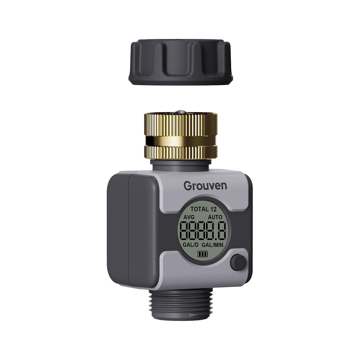 Water Flow Meter Brass Inlet Metal Thread Gallon/Liter Measure RV Tank Garden