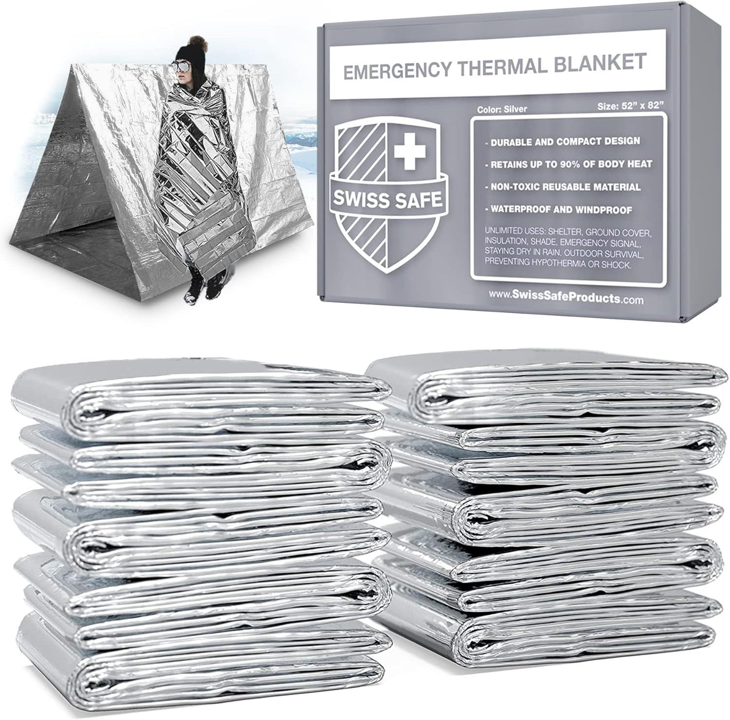 Emergency Mylar Thermal Blankets + Bonus Space Blanket - Compact & Insulated for