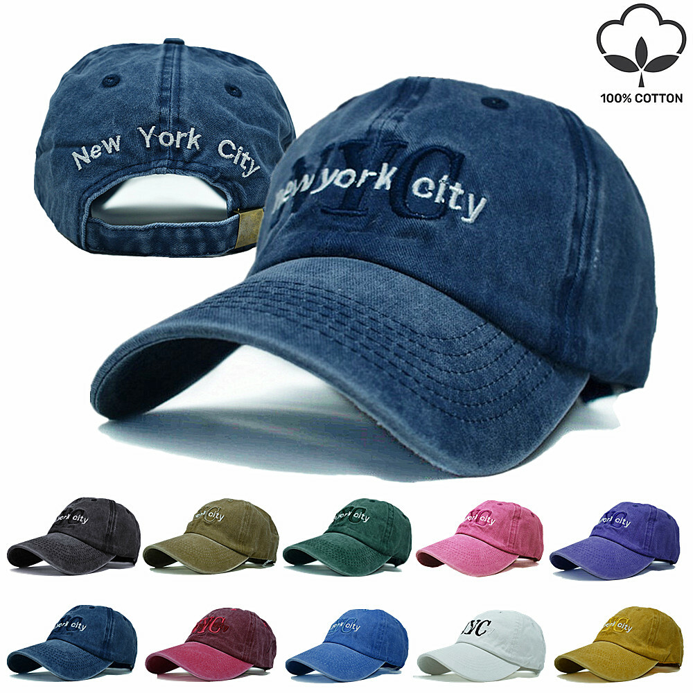 Mens Womens Washed Cotton Vintage NYC Baseball Sport Golf Dad Cap Adjustable Hat
