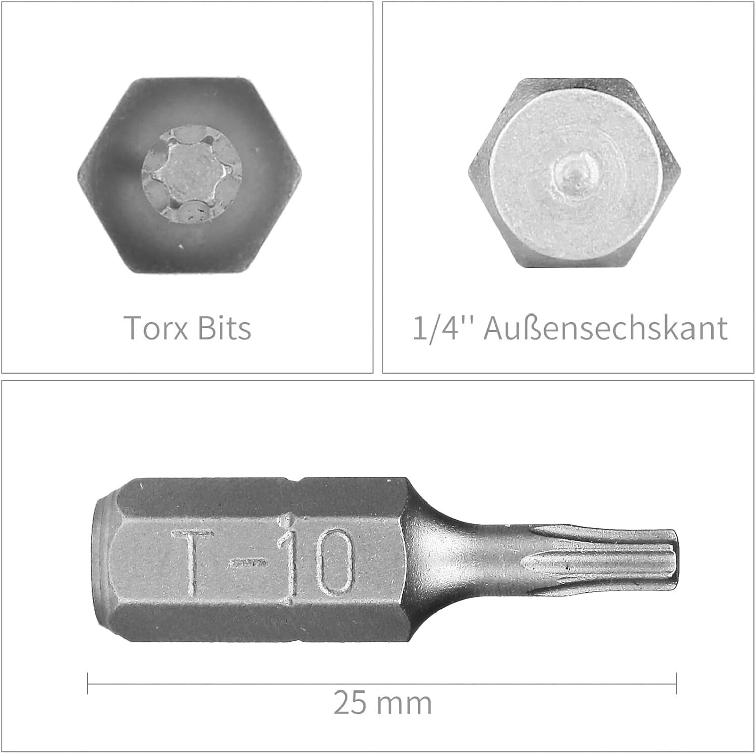 T10 Screwdriver Bit Set Torx Bits T10 1/4" Hexagon Bit Length 1" 25 Pack