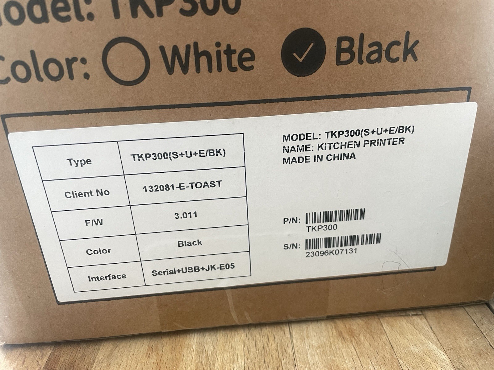 Toast Kitchen Printer TKP300 Open Box