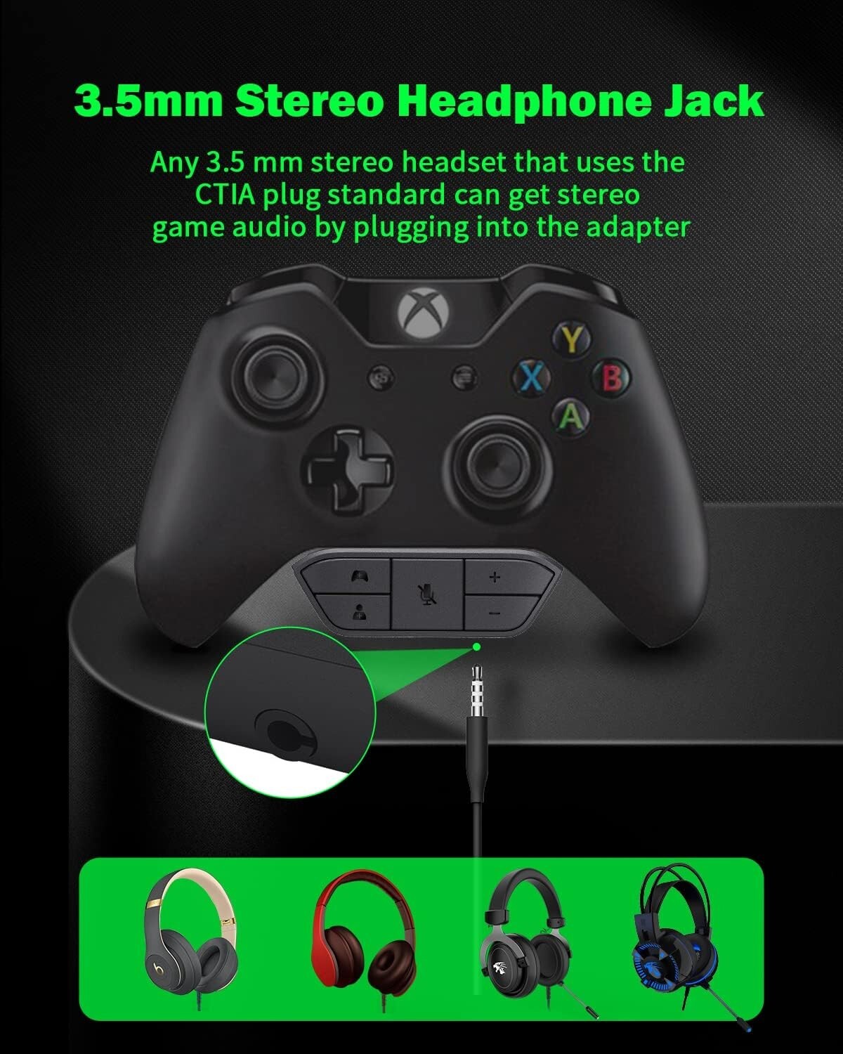 Durable Xbox Stereo Adapter with Free Thumbgrips - Low Latency Gaming Solution