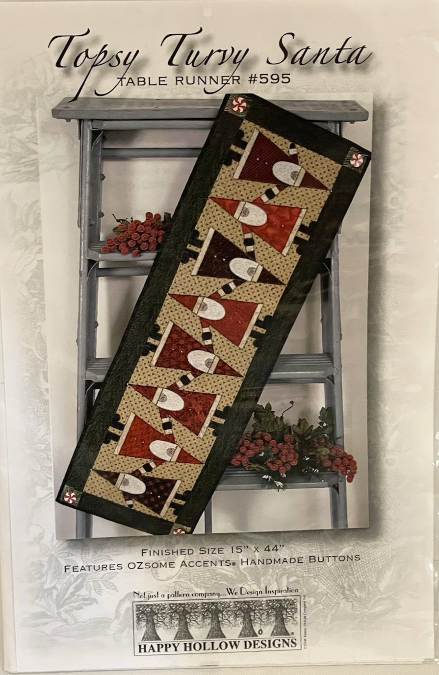 Christmas Table Runner Topsy Turvy Santa #595 Size 15x44 Happy Hollow Design