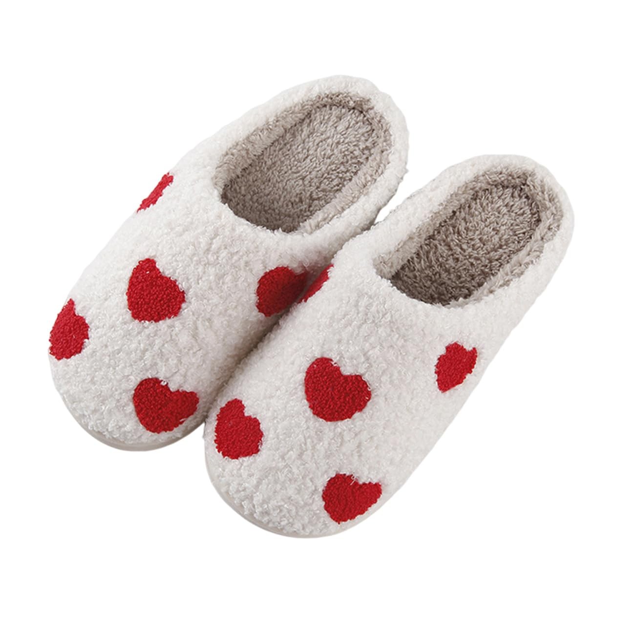 ECNOTX Womens Mens Heart Slippers Plush Cute Valentines Day Slippers Cartoon ...