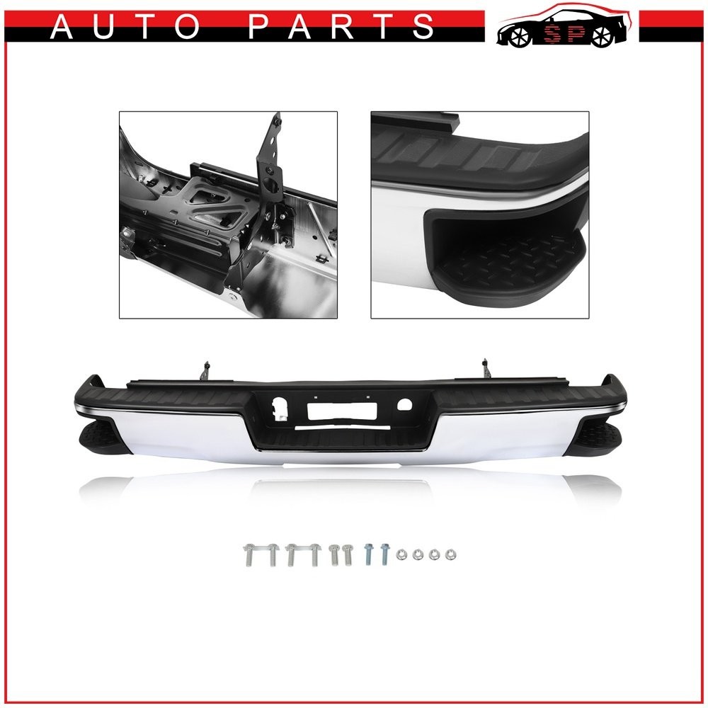 Chrome Rear Step Bumper W/O Sensor For 2014-2018 Chevy Silverado GMC Sierra 1500