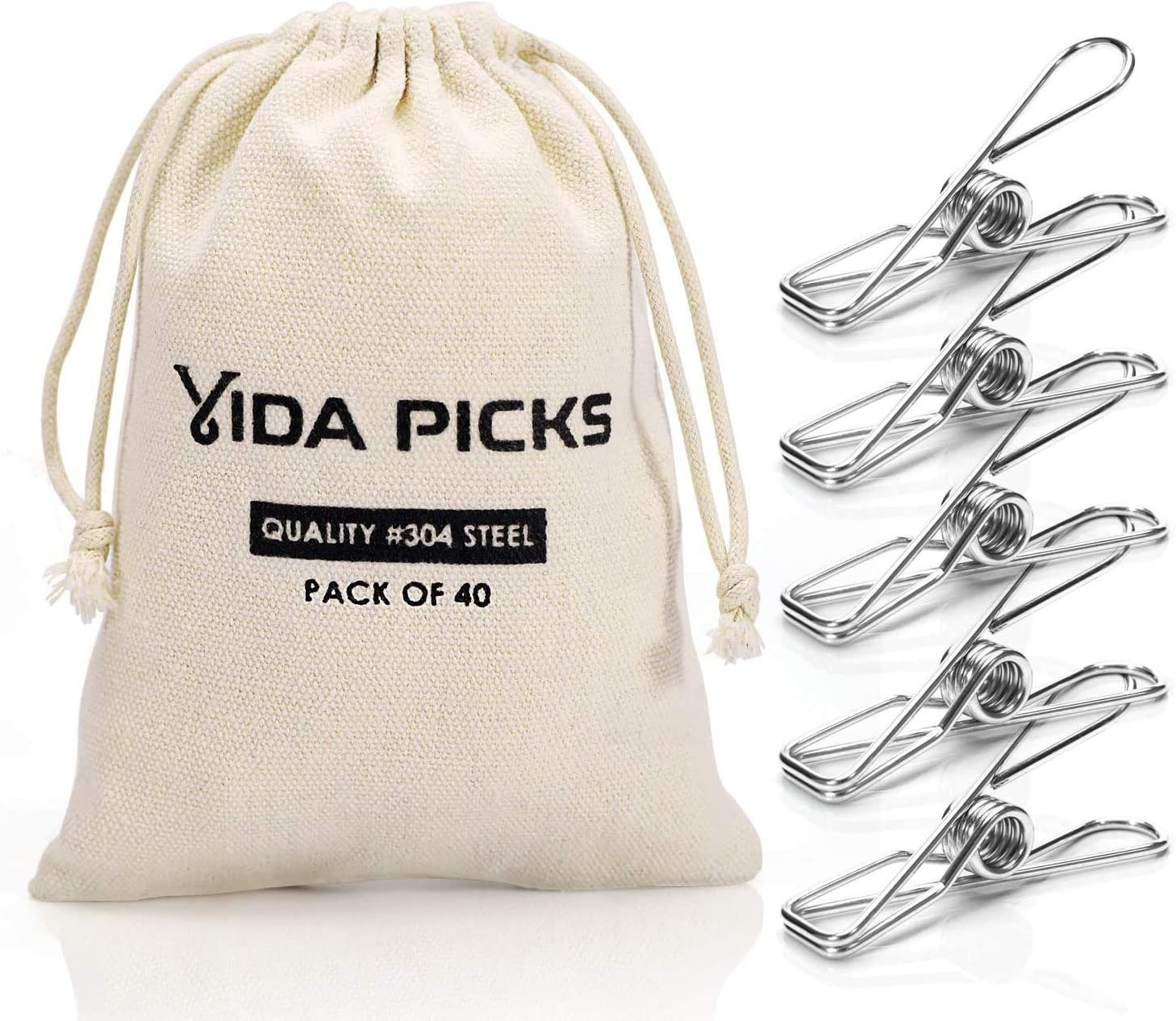 40 Pack Extra Large Clothes Pins Heavy Duty, 304 Stainless Steel Clothes Pins