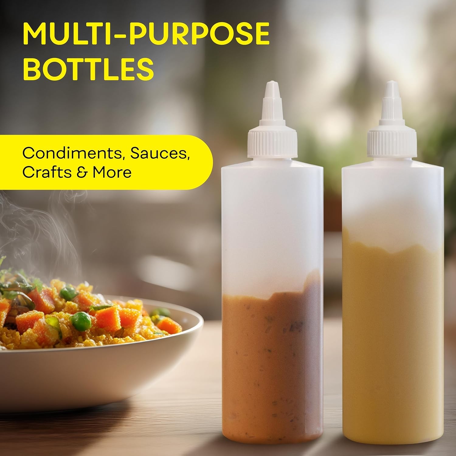BRIGHTFROM Condiment Squeeze Bottles, 12 OZ Empty Squirt Bottle with White